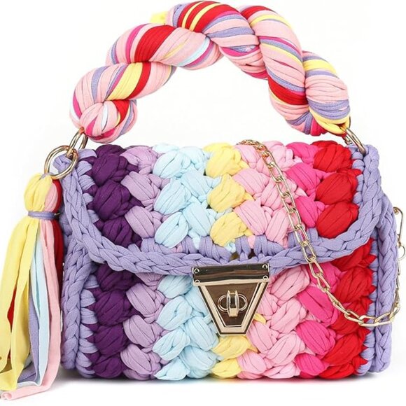 Women's Knit Hand Woven Evening Handbag Multicolor - Picture 2 of 4